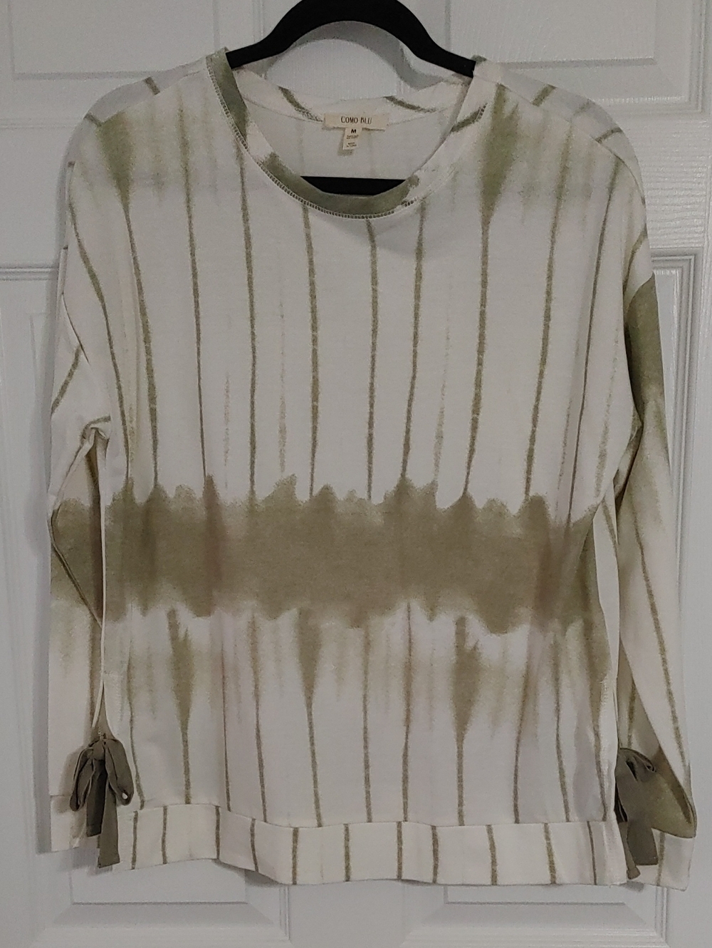 Como Blu Olive & Cream Tie-Dye Long Sleeve Top Side Bows Size Medium